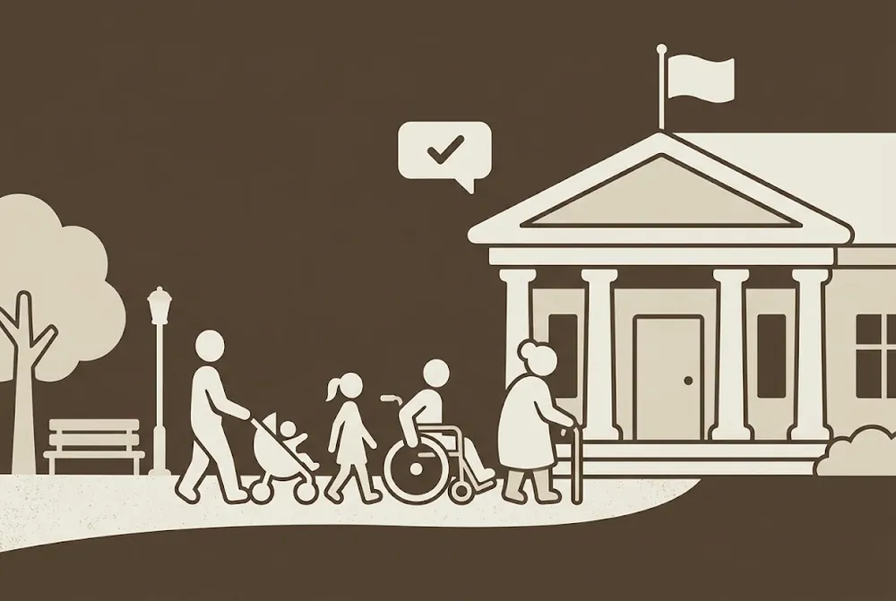 Illustration d'une mairie et de citoyens de tous âges