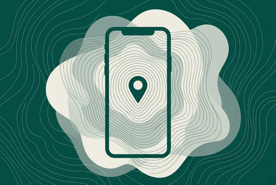 Illustration d'un smartphone avec un repère de localisation au centre de cercles concentriques