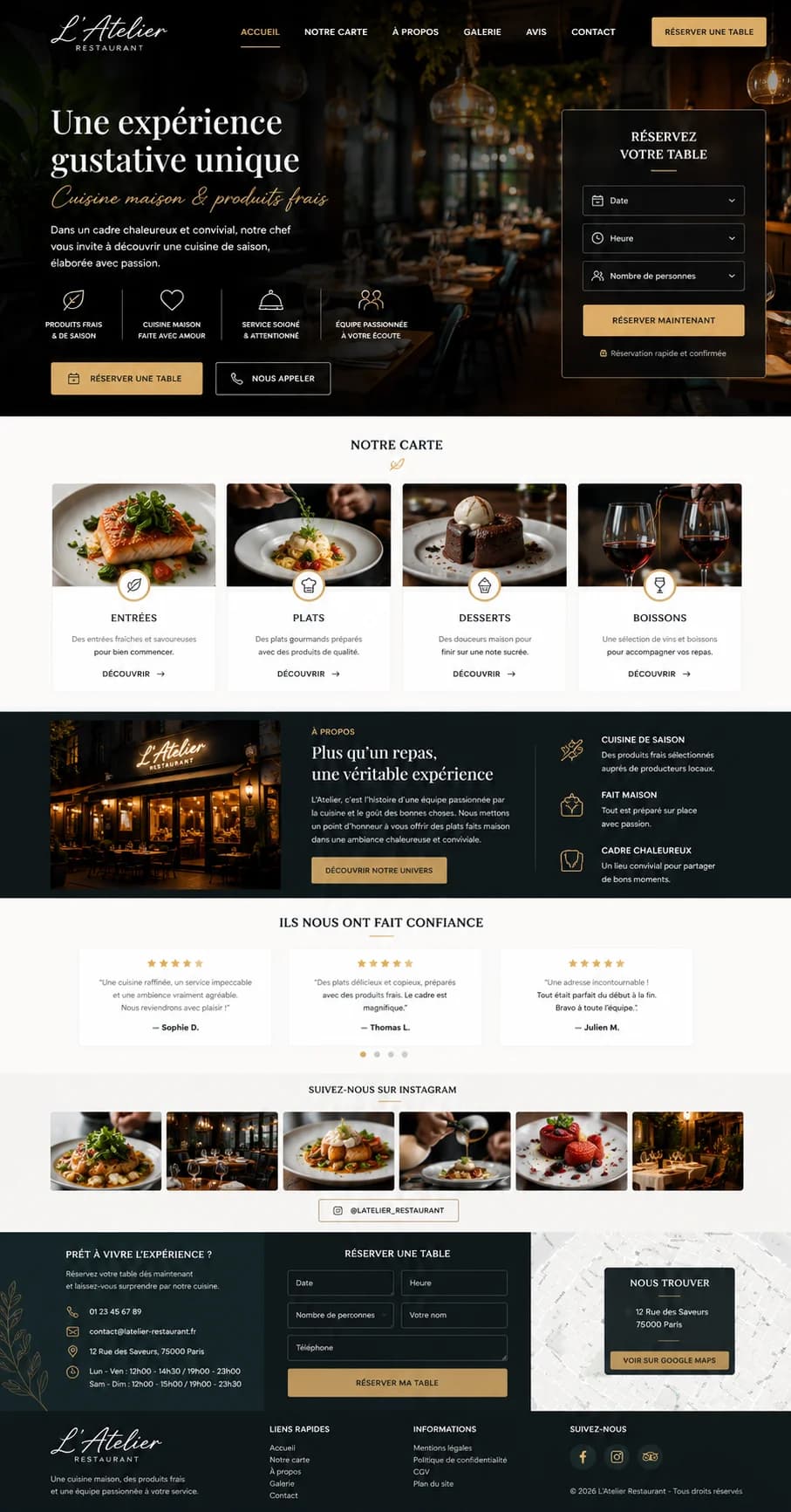 Aperçu d'un site web pour restaurant créé par NeuraWeb